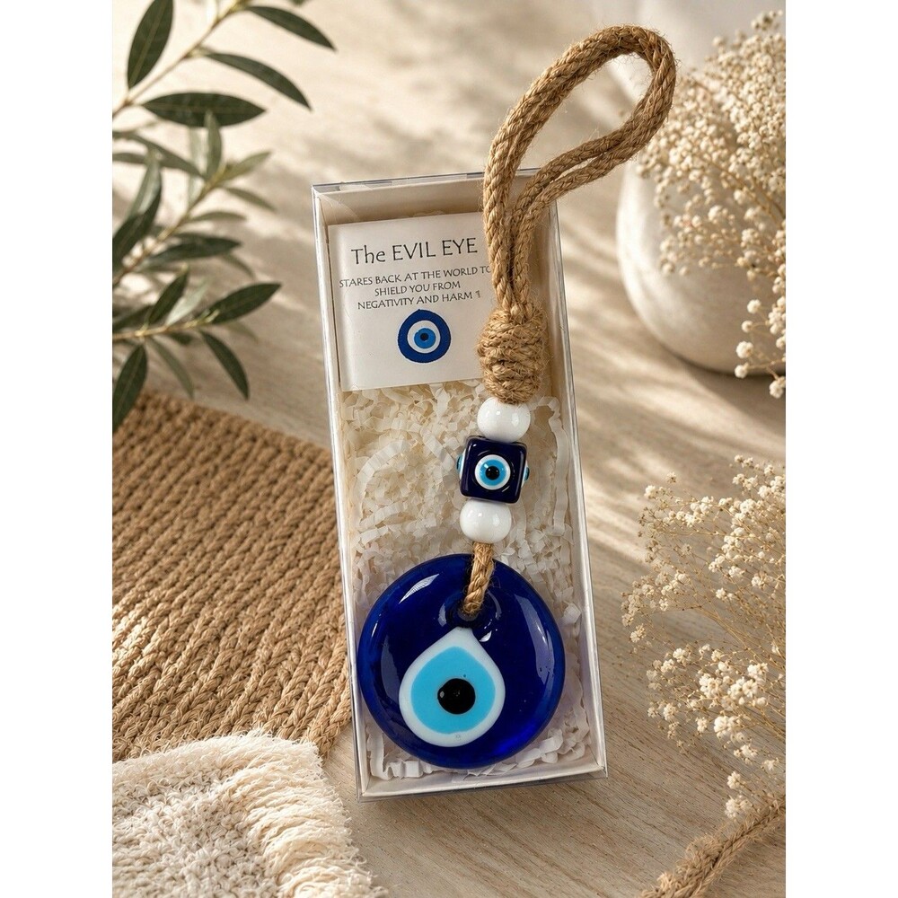 Handmade Turkish Nazar Evil Eye Glass Wall Hanging 2” Protection Charm w/ Box